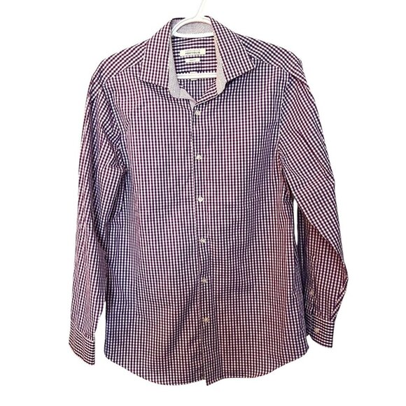 Perry Ellis Long Sleeved Button Down Purple Gingham Cotton Men's Shirt Size Med - Picture 1 of 6